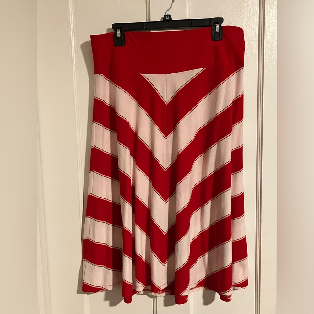 Old Navy red and white striped A-line midi skirt